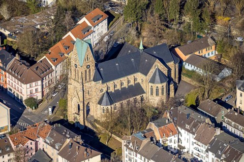 Aerial view, St Josef's Catholic Church, Wehringhausen, Hagen, Ruhr area, North Rhine-Westphalia,