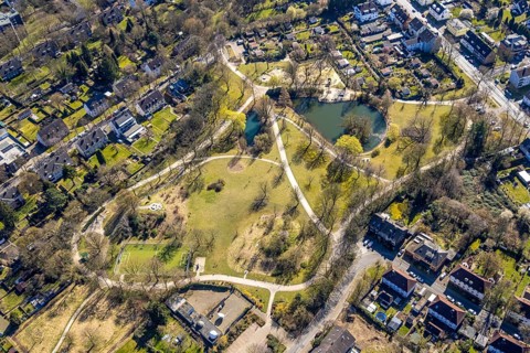 Aerial view, Dorneburger Park, local recreation area, green lung, Wanne-Süd, Herne, Ruhr area,