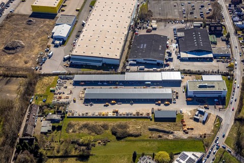 Aerial view, industrial estate Meesmannstraße, TBB Mobile Energy GmbH battery manufacturer, City of
