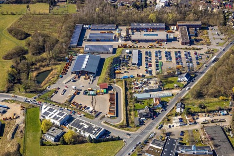 Aerial view, recycling centre Herne recycling yard and vehicle registration authority and driving