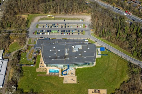Aerial view, Wananas sports and leisure pool, Baukau-West, Herne, Ruhr area, North