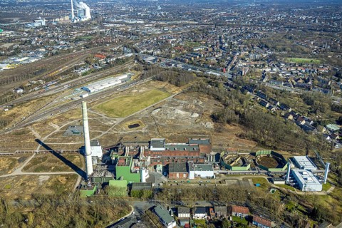 Aerial view, former Uniper power plant Shamrock, open space and construction site, former mine site