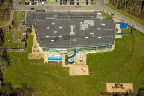 Aerial view, Wananas sports and leisure pool, Baukau-West, Herne, Ruhr area, North