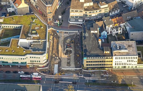 Aerial view, construction site Westentor am City-Center, federal road 63 Westring, centre, Hamm,