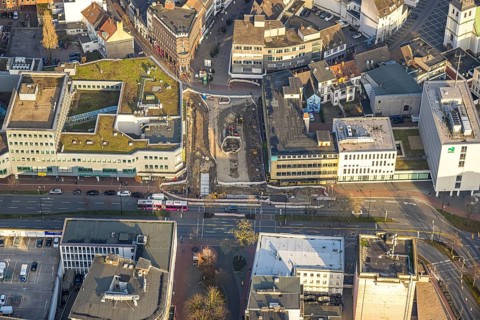 Aerial view, construction site Westentor am City-Center, federal road 63 Westring, centre, Hamm,