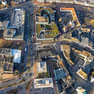 Aerial view, construction site Westentor am City-Center, federal road 63 Westring, centre, Hamm,