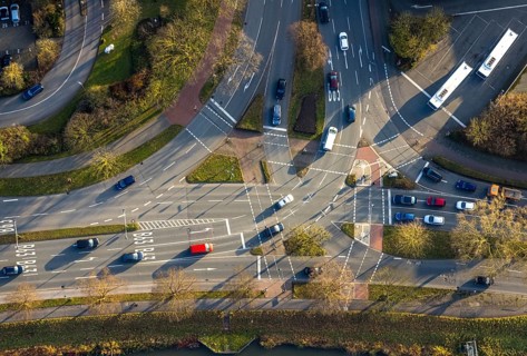 Aerial view, road traffic intersection Hafenstraße and Westring federal road B63, centre, Hamm,