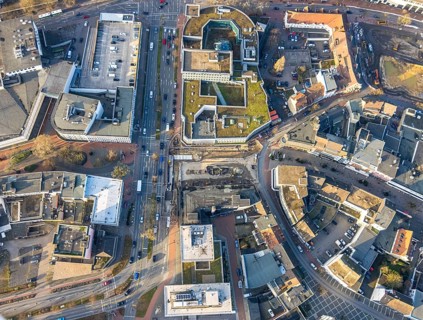 Aerial view, construction site Westentor am City-Center, federal road 63 Westring, centre, Hamm,