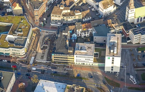 Aerial view, construction site Westentor am City-Center, federal road 63 Westring, centre, Hamm,