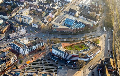 Aerial view, City with Platz der Deutschen Einheit, B&B HOTEL Hamm am Willy-Brandt-Platz, Centre,
