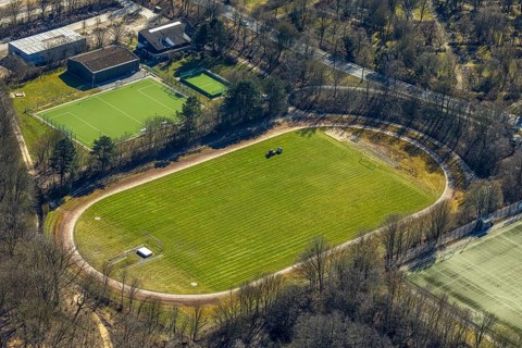 Aerial view, sports facility football stadium Kirchende of FC Herdecke-Ende, Westende, Herdecke,