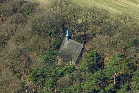 Aerial view, St. Elisabeth forest chapel in Ostende, Herdecke, Ruhr area, North Rhine-Westphalia,