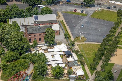 Aerial view, Steinmeister's beer garden - Oskar am Kanal im Kulturpark Unser Fritz, area former