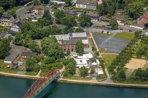 Aerial view, Steinmeister's beer garden - Oskar am Kanal im Kulturpark Unser Fritz, area former