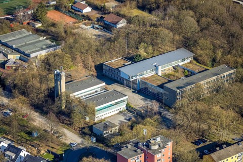 Aerial view, Geschwister Scholl Vorhalle secondary school, Vorhalle, Hagen, Ruhr area, North
