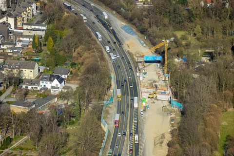 Aerial view, motorway A1 construction site exit Hagen-Nord, Vorhalle, Hagen, Ruhr area, North