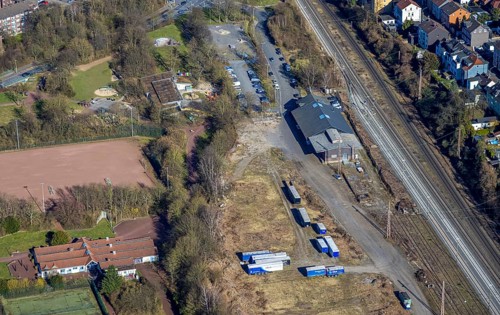 Aerial view, Haspe district sports centre, Haspe sports club, Haspe, Hagen, Ruhr area, North