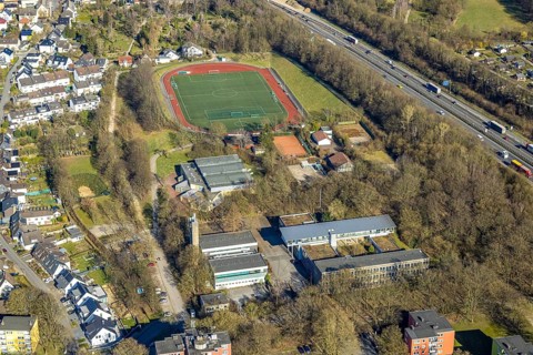 Aerial view, sports field football stadium Sportgemeinschaft Vorhalle 09 Fußball e.V., Vorhalle,