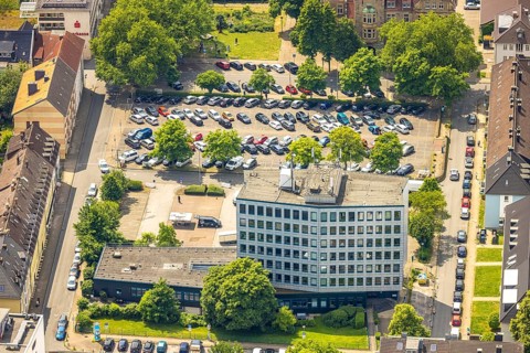 Aerial photo, tax office and car park, Hattingen, Ruhr area, North Rhine-Westphalia, Germany,