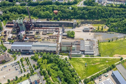 Aerial view, LWL-Museum Henrichshütte and former blast furnace, Hattingen, Ruhr area, North