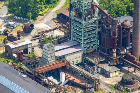 Aerial view, LWL-Museum Henrichshütte and former blast furnace, Hattingen, Ruhr area, North