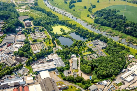Aerial view, waterworks sewage treatment plant Hattingen (Ruhrverband), Stadtwerke Hattingen,