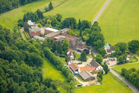 Aerial view, Haus Theresia residential home, Church of the Assumption, Hattingen, Ruhr area, North