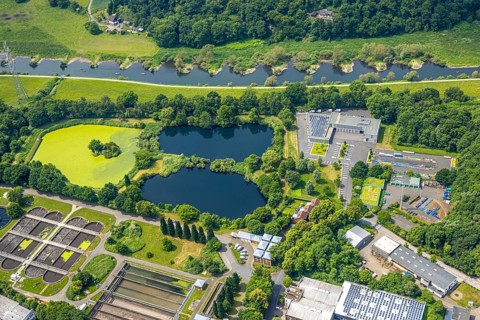Aerial view, waterworks sewage treatment plant Hattingen (Ruhrverband), Stadtwerke Hattingen,