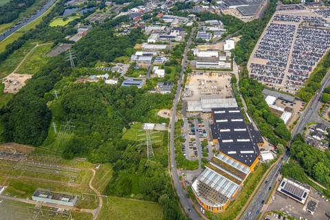 Aerial view, commercial area Beuler Höhe and commercial area Nierenhofer Straße, former O&K site