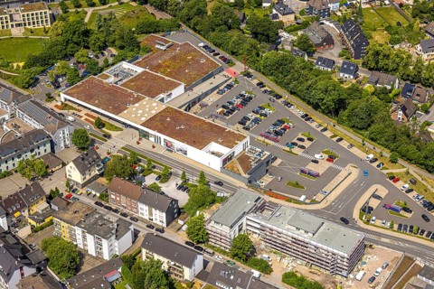 Aerial view, Forum Hitzbleck shopping centre at Hefelmann-Park, Westfalenstraße, panoramic cycle