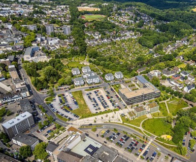 Aerial view, Campus Velbert/Heiligenhaus University and car parks, new residential area Am