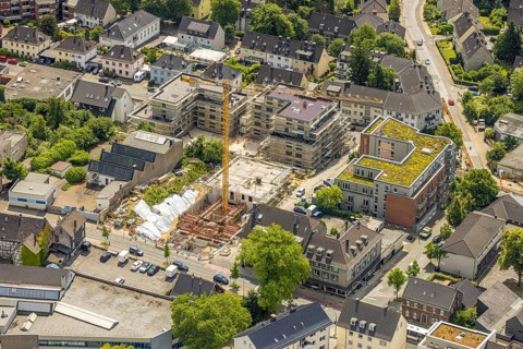 Aerial view, retirement home Domizil Heiligenhaus am Südring, construction site Frankenstraße