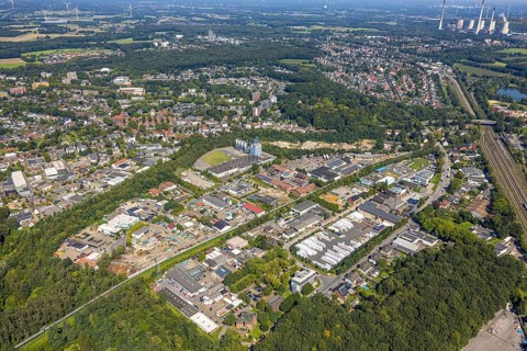 Aerial view, Möllerstraße industrial estate, Scholven power station in the background, Ellinghorst,