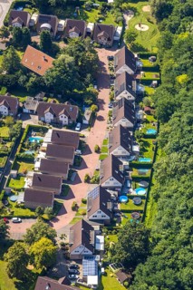 Aerial view, single-family terraced houses, housing estate Adolf-Reichwein-Straße and gardens with
