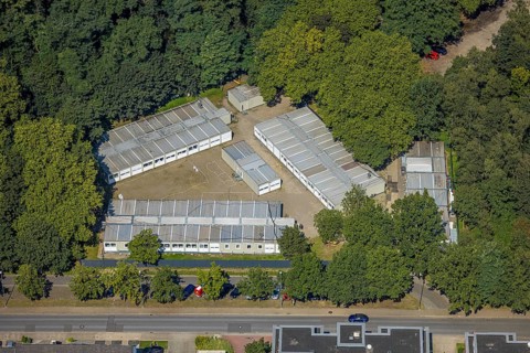 Aerial view, Central Accommodation Centre (ZUE) for refugees, Festwiese and Festplatz, Butendorf,