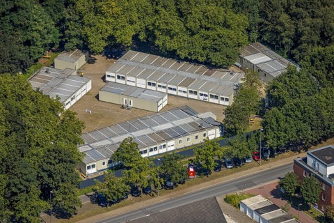 Aerial view, Central Accommodation Centre (ZUE) for refugees, Festwiese and Festplatz, Butendorf,
