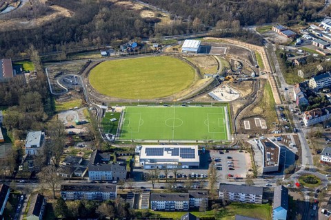 Aerial view, redesign of SportPark Mottbruch, sports park and leisure park, pump track facility and