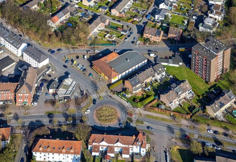 Aerial view, Netto supermarket at the intersection with Horster Straße and Marienstraße roundabout,