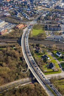 Aerial view, road traffic, Sandstraße bridge at Gladbeck-West railway station,