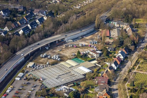 Aerial view, Schellewald garden centre on Hochstraße with Zweckeler Straße bridge and parking