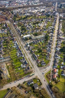 Aerial view, residential area local view district Rentfort, street crossing Kirchhellener Straße