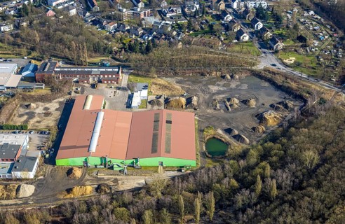 Aerial view, Zech Umwelt GmbH soil purification plant Gladbeck company premises, construction site