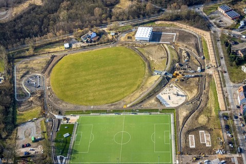 Aerial view, redesign of SportPark Mottbruch, sports park and leisure park, pump track facility and