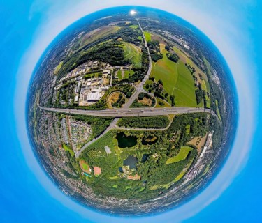 Aerial view, motorway A2, junction Essen/Gladbeck, federal road B224, truck in the exit loop, below