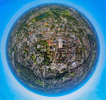 Aerial view, new and old town hall with high-rise building Sparkasse Gladbeck - head office, earth