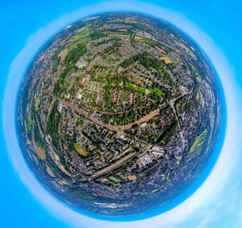 Aerial view, district Brauck residential area, roundabout Horster Straße and Wiesmannstraße, globe,