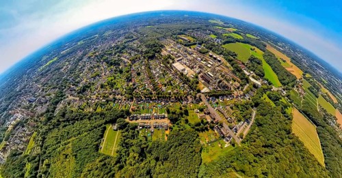 Aerial view, Ineos Phenol GmbH chemical plant, residential area Zweckel and gardens with swimming