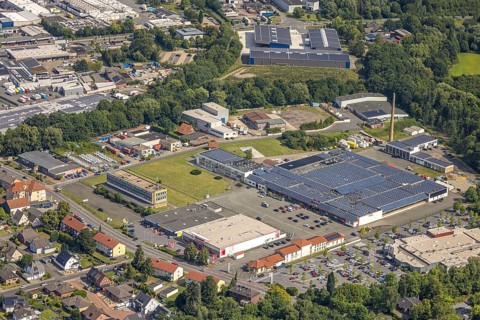 Aerial view, ex-OLG building, Römerstraße 18 in the Hövel industrial estate, Hammer Fachmarkt Hamm