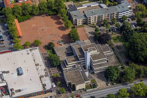 Aerial view, Rathaus-Center and Höveler Markt, Bürgeramt Terrassenhaus, Bockum-Hövel, Hamm, Ruhr