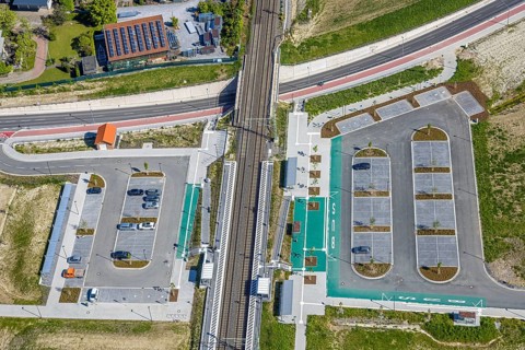 Aerial view, planned local transport connection with stop in Westtünnen, construction site at